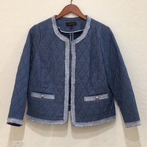 TALBOTS JEAN QUILTED JACKET WITH BLUE/WHITE TRIM